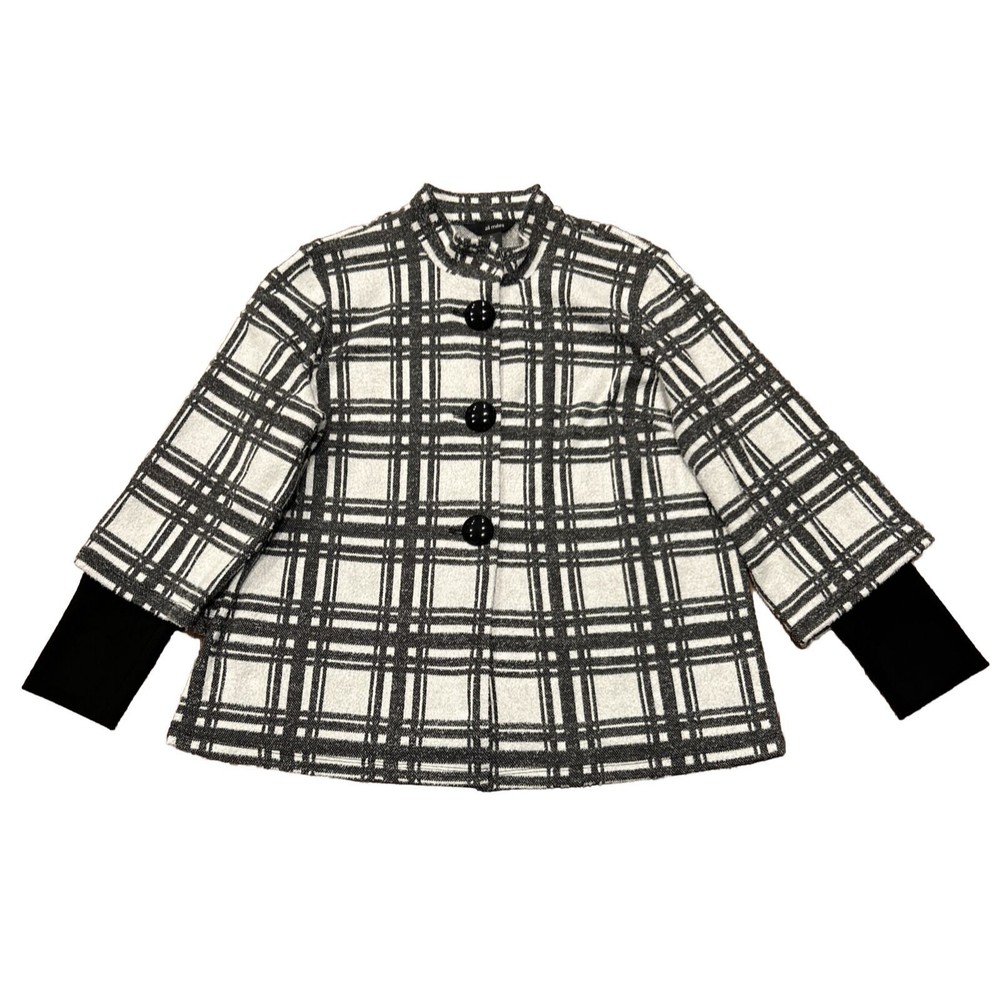 Ali Miles Jacket Womens XL Black White Window Pane Button Stretch Cardigan